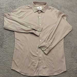 Mizzen Main Nylon Performance Shirt Mens L Trim Fit Brown Gingham Check Stretch